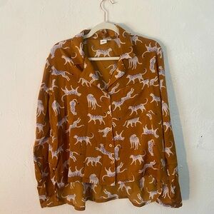 BP Tiger Print Satin Button Up Blouse
